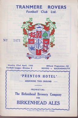 Tranmere Rovers v AFC Bournemouth Match Programme 1968-04-22